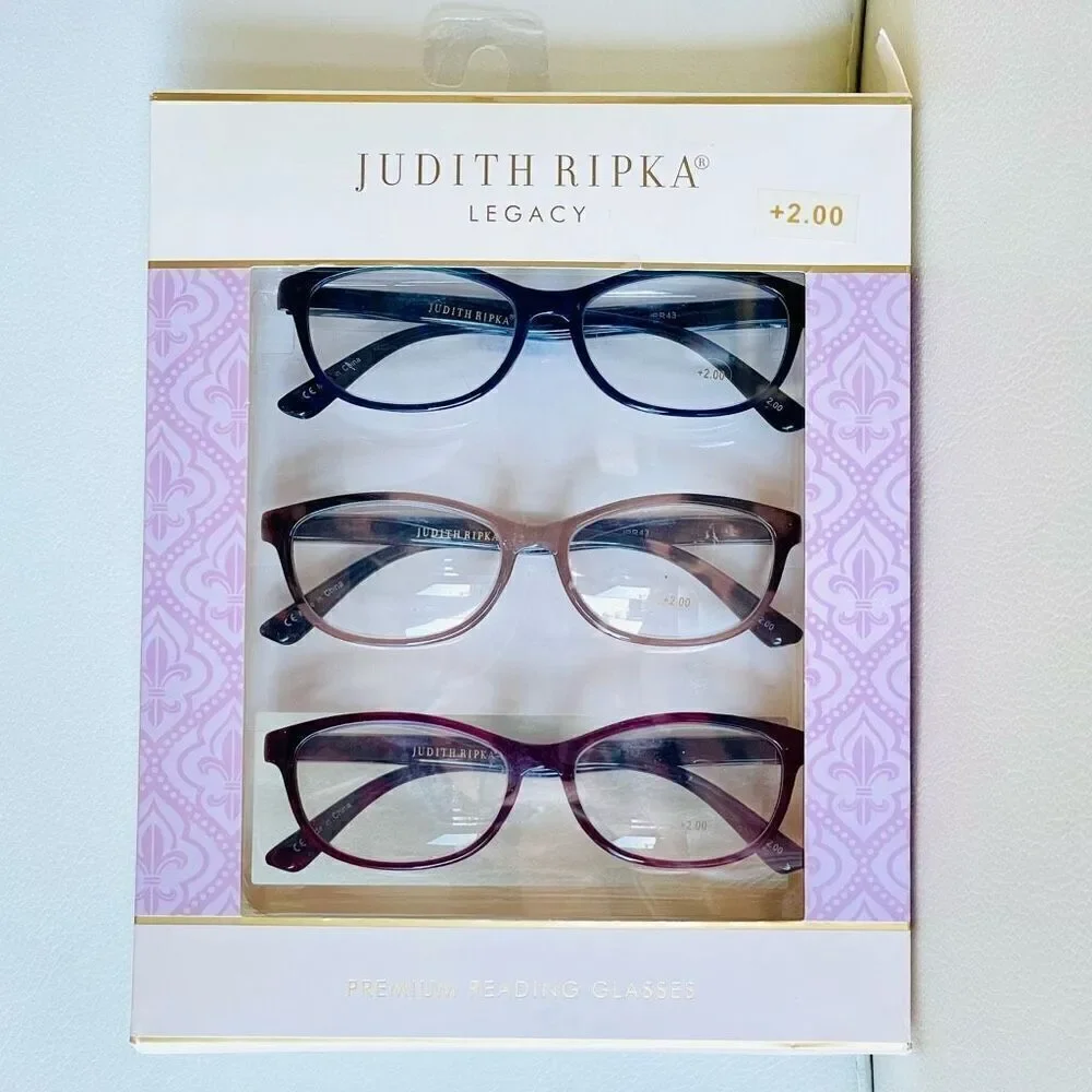 NWT 3 Pack 2.00 Judith Ripka Premium Eye Reading Glasses Black, Tan, Burgundy